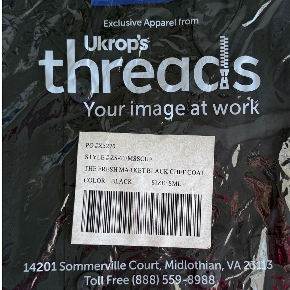 NWT Ukrop's Threads Signature Collection  The Fresh Market Chef Jacket Black S/M